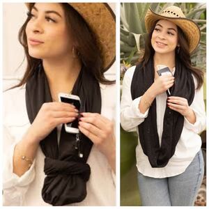 SHOLDIT black convertible infinity scarf with hidden pocket